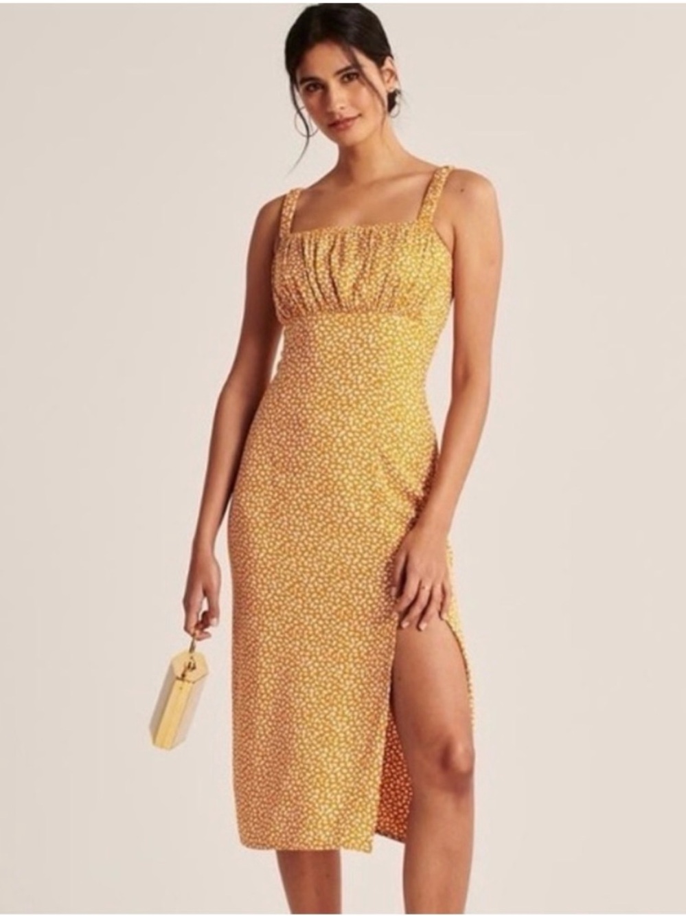 Abercrombie & Fitch Yellow Ditsy Floral Midi Dress
